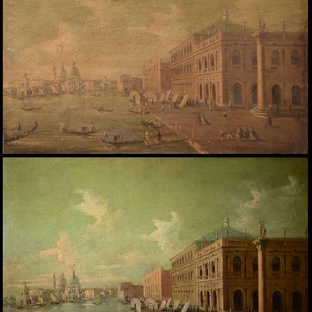 Cleaning of an oil on canvas painting.