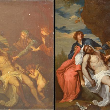 Cleaning of an oil on canvas painting.