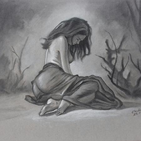 INTO THE FOREST<br>2018<br>Charcoal on paper, 42 x 66 in.