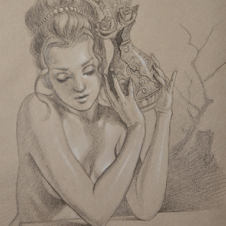 THE MEMORY<br>2019<br>Pencil and white chalk on paper, 30 x 22 in.