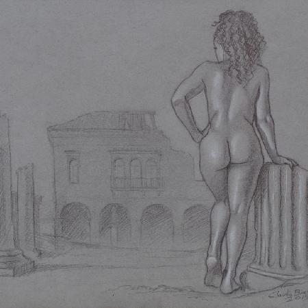 PAST ERAS<br>2019<br>Pencil and white chalk on paper, 22 x 30 in.