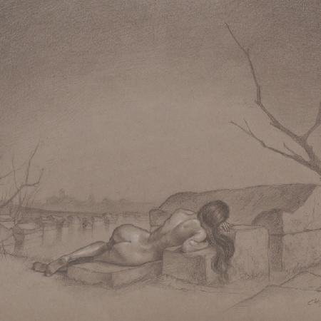 SOLDIERS' BURIAL GROUND<br>2020<br>Pencil and white chalk on paper, 45 x 61 in.