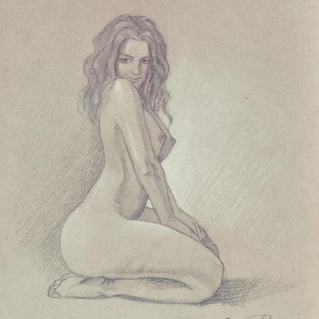 SARA<br>2024<br>Pencil and white chalk on paper, 30 x 22 in.
