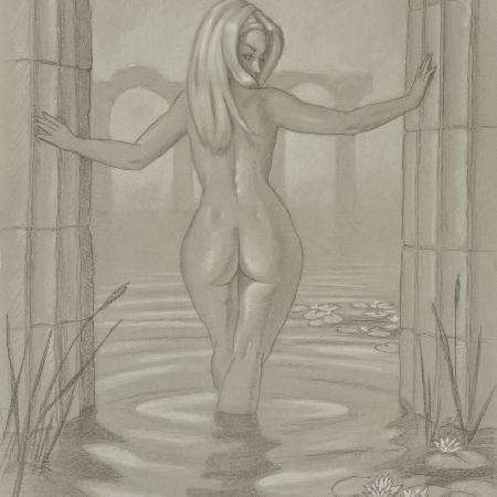 SARA<br>2025<br>Pencil and white chalk on paper, 22 x 30 in.