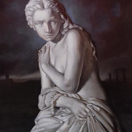 LA PUDICIZIA (ispirata all'omonima scultura di Quintilio Corbellini) - 2018<br>Olio su tela, cm 120 x 150